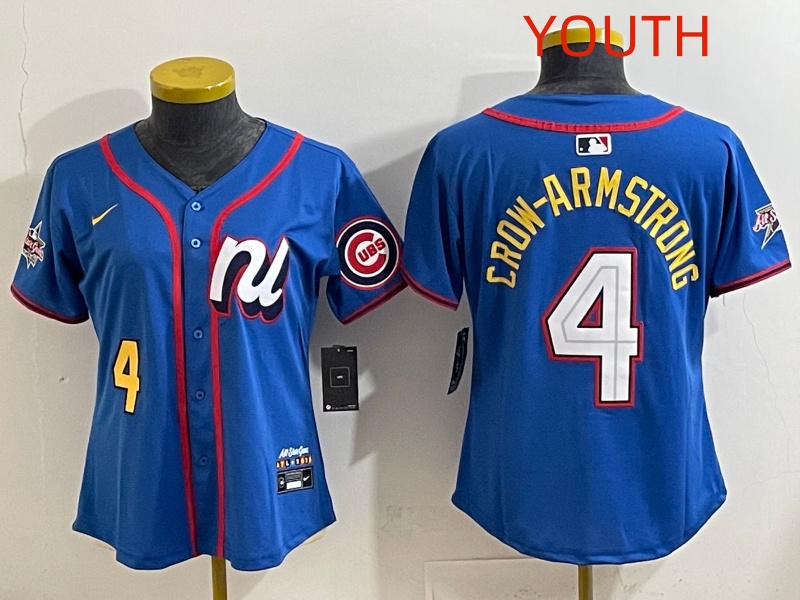 Youth Chicago Cubs #4 Crow-Armstrong Blue MLB All star Nike 2025 Jersey style 004